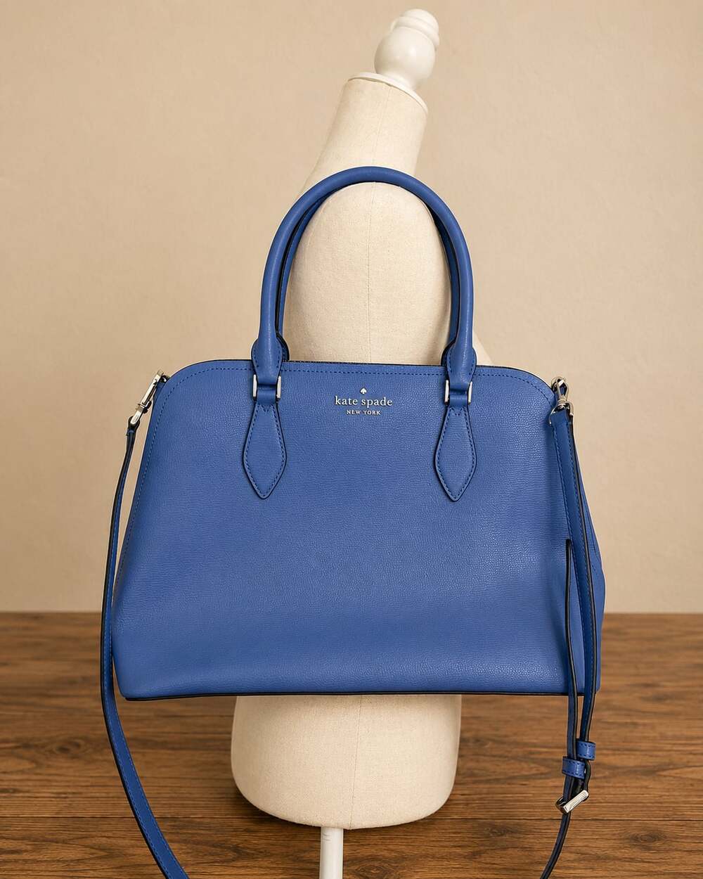 Kate Spade Large Satchel Morning Glory Blue Leather Crossbody Bag